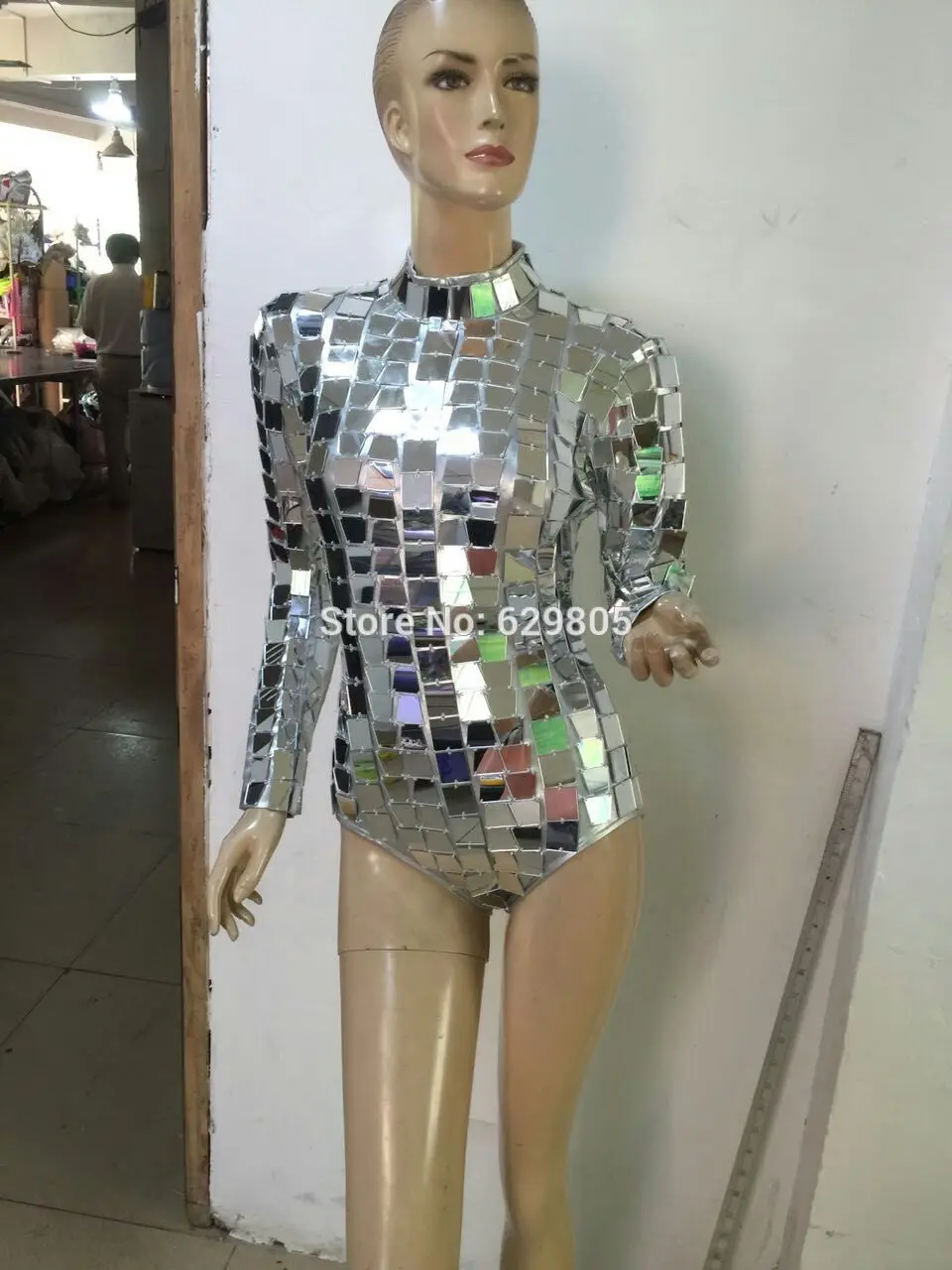 Sequin Mirror Light One-Piece Bodysuit Women Sexy Silver Female Singer DJ DS Dance Stage Costume Outfit Show Clothing Dress Wear