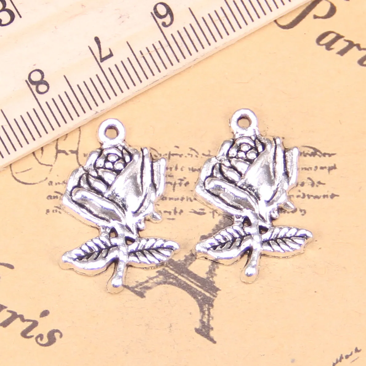 62pcs Jewelry Charms flower rose 25x17mm Antique Silver Plated Pendants Making DIY Handmade Tibetan Silver Jewelry