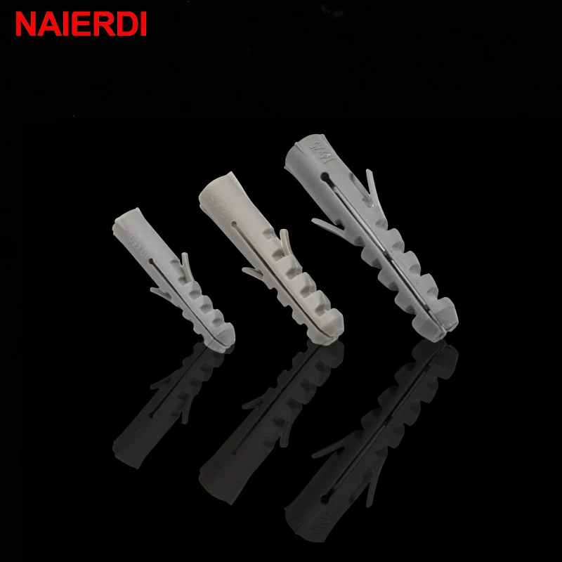 50PCS NAIERDI 5-8mm Screws M5-M8 Rubber Expansion Pipe Flat Round Head Self-Tapping Screw Nylon Tube Wall Wood Hardware Tool
