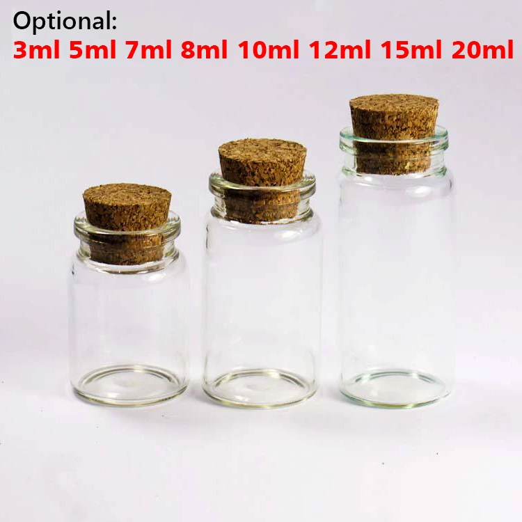 500pcs/lot 3ml 5ml 7ml 8ml Mini Transparent Glass Bottle with Cork Stopper 10ml 12ml 15ml 20ml Glass Jar Wishing Bottle