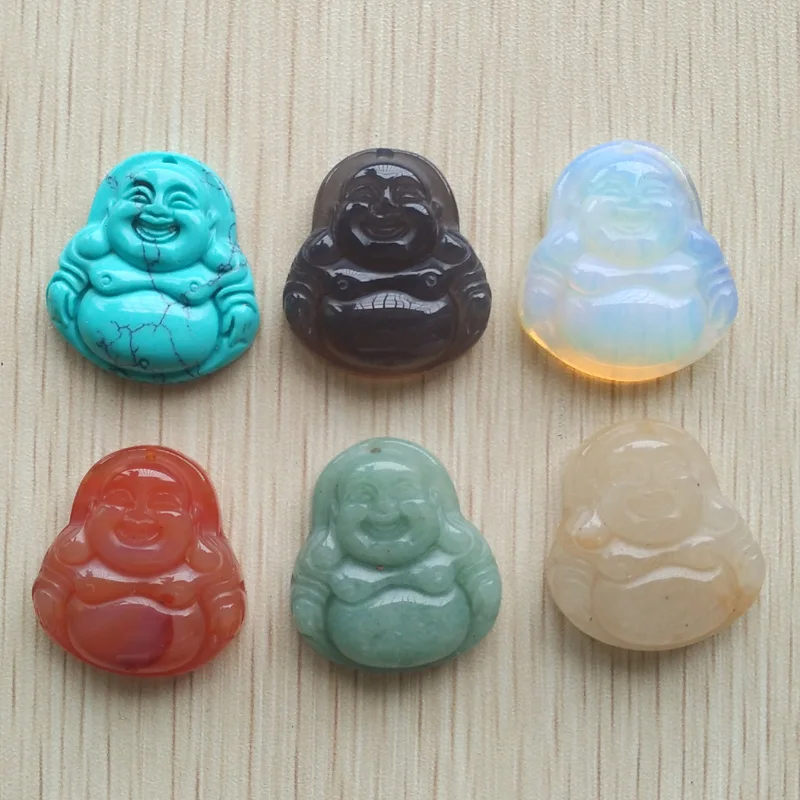 

High quality assorted natural stone buddha carved charms pendants for jewelry making 6pcs/lot wholesale free shipping