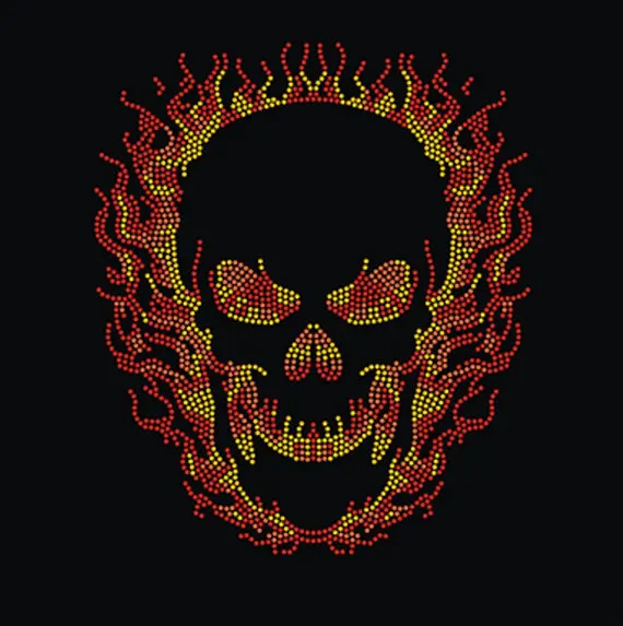 

2pc/lot FLAME SKULL Rhinestone Transfer shiny applique patches sticker Hotfix iron on crystal transfers design iron on patches