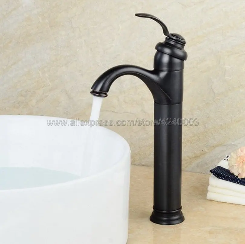 

Bathroom Basin Faucet Oil Rubbed Bronze Black Brass Sink Faucet Single Handle Vessel Sink Water Tap Mixer Knf227