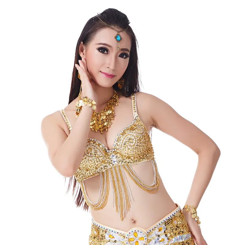 Women Sexy Belly Dance Top Bra & Beaded Bra 1 Piece Belly Dance Costume Outfit Bras Female Oriental Dance Clothes beaded bra