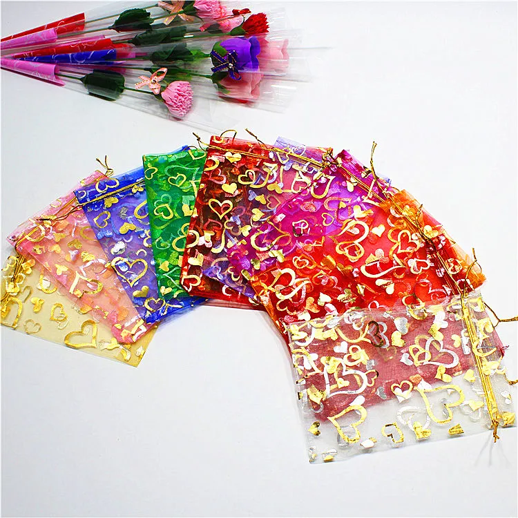 

100Pcs New Arrive 17x23cm Colorful Drawstring Organza Silk Bags Candy Bags & Pouches Wedding Christmas Gift Jewelry Bag