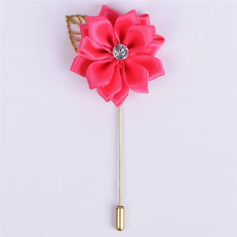 Metallo foglia d'oro sposo Boutonniere raso di seta fiore di rosa spilla sposo uomo accessori da sposa Prom uomo vestito corpetto Pin XH889Z