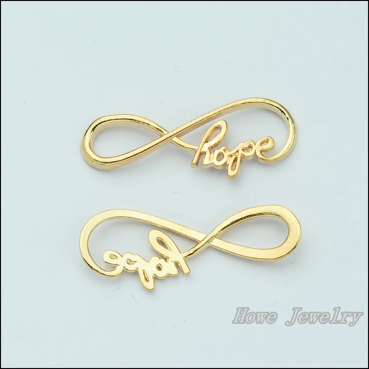 50pcs   Champagne Gold plated  infinity symbol hope connector Charm Pendant  fit  Necklace DIY Metal Jewelry Findings JC692