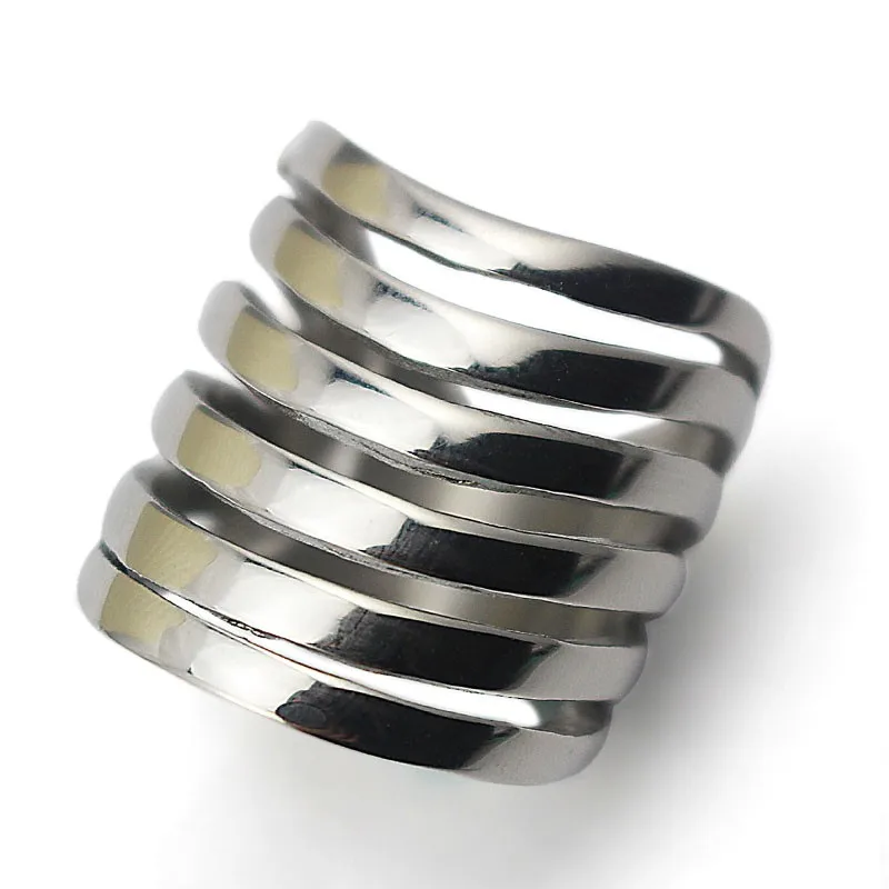 Wide Fashion Stainless Steel Stripe Finger Rings Silver Color Multilayer Ring For Women Size 6 7 8 9 5 7.5