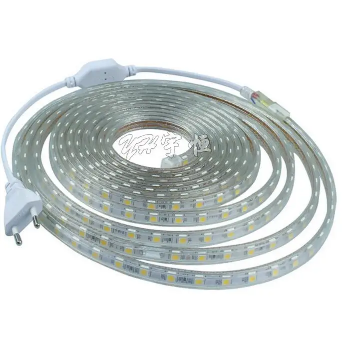 

AC220V LED Strip Light SMD 5050 60leds/m IP67 Waterproof flexible led tape with ON/OFF switch 1M/2M/3/4/5/6/7/8/9/10M