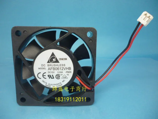 

Original AFB0612VHB Delta 6015 0.24A 60*60*15MM 12V 2 wire cooling fan