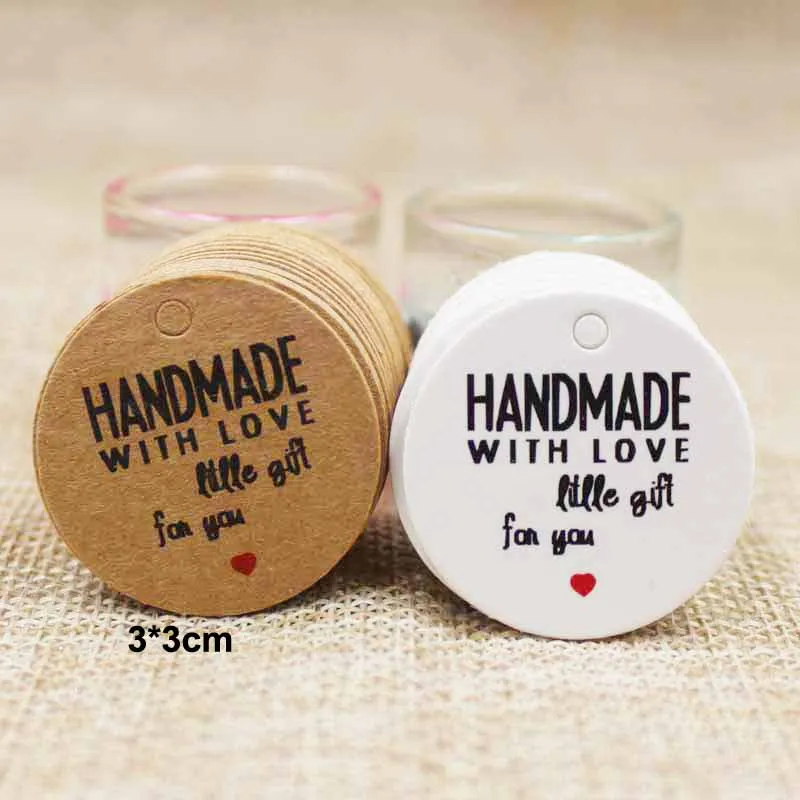 100Pcs Multi Leuke Bruin/Wit Papier Gift Label Label Handgemaakte Sieraden Charms Tag Ronde Bruiloft Gunsten/Cookies decoratieve Tag