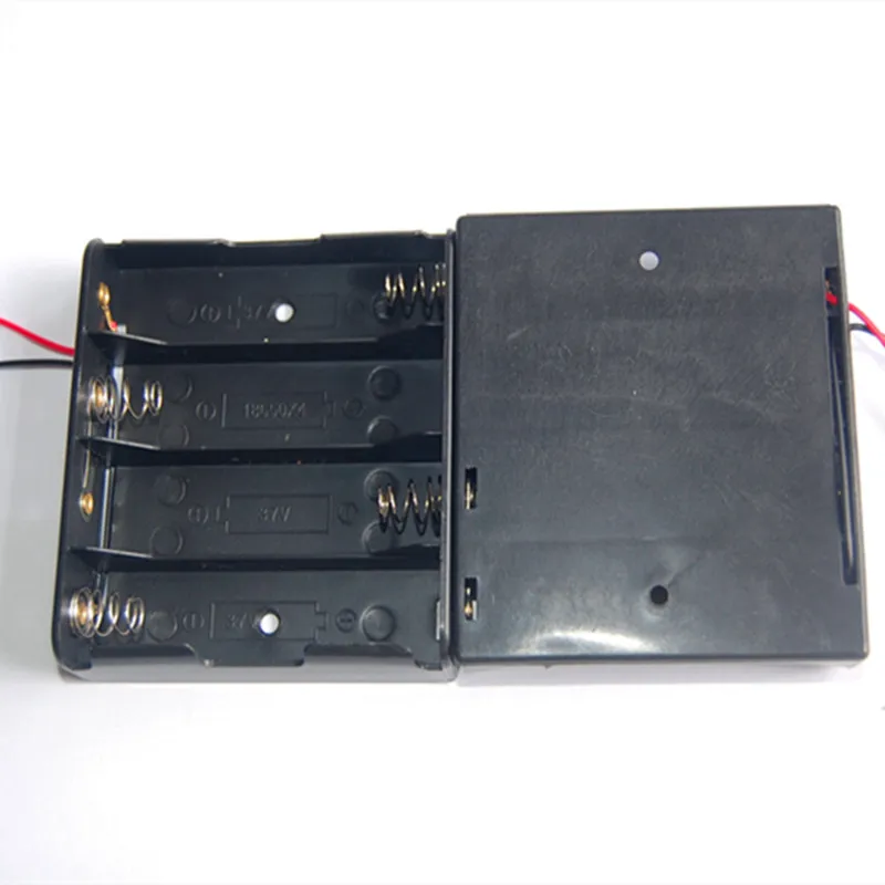 Free shipping by DHL New Battery Storage Case Plastic 4 x 18650 Box Holder Black With 150mm Wire Leads 100pcs/lot