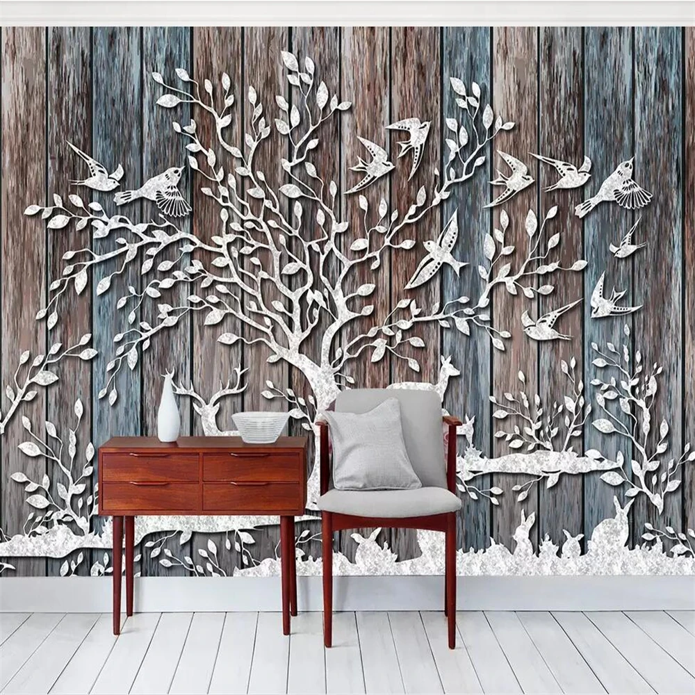 

beibehang papel de parede Custom Wallpaper 3d Fresco Wooden Deer Retro Wood Wall Stereo Photo Wallpaper Mural papel de parede