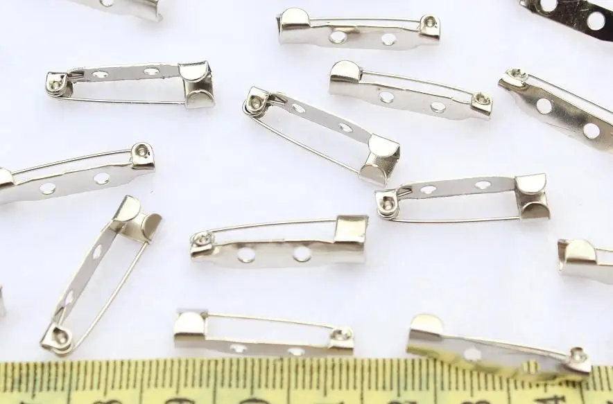 125pcs Metal silver tone Brooch Pins settings Backs  25mm safety pins backs lead and nickle free silver DIY Accessory