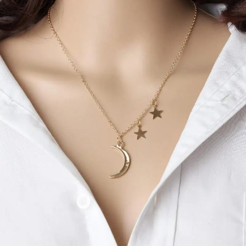 New Necklace2020 Fashion Two Moon Stars Moon Pendant Slack Female Statement Simple Female Low Price Delivery Necklace Elegant