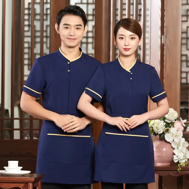 

Restaurant Women Waitress Uniform Short-sleeved Coffee Cake Baking Shop Overalls Hot Pot Shops Waiter Men Breathable Coat H2175