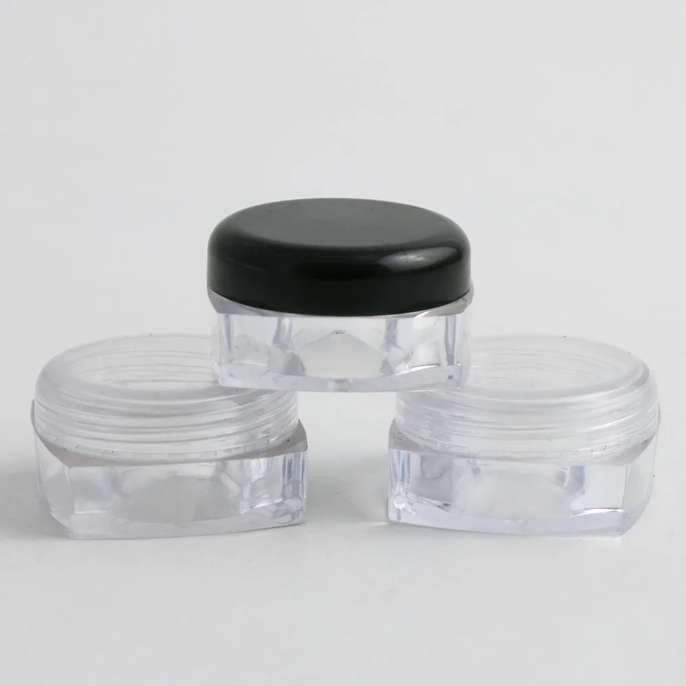 360pcs/lot 10g Empty Square Bottom Plastic Cream Jar Pot Containers With Screw Cap Cosmetic Nail Glitter Powder Clear Jar