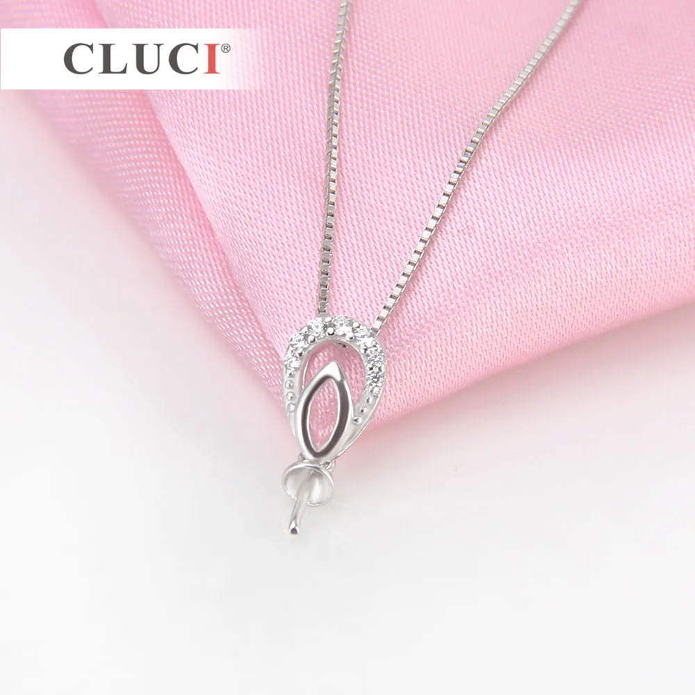 CLUCI 925 sterling silver Tiny crystal Pendant accessary for pearl necklace making, fit 7-8mm pearl,  Women Fine Jewelry SP236SB