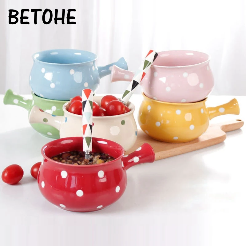 BETOHE Creative Oatmeal instant noodle bowl with handle Ceramic Baking Roast Bowl Cute Breakfast Bowl