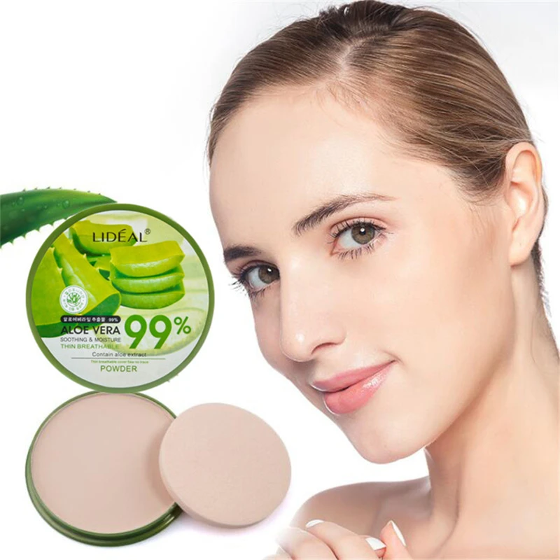 Natural Aloe Vera Face Powder Moisturizing Smooth Foundation Pressed Powder Makeup Concealer Pores Cover Brighten Powder Matte