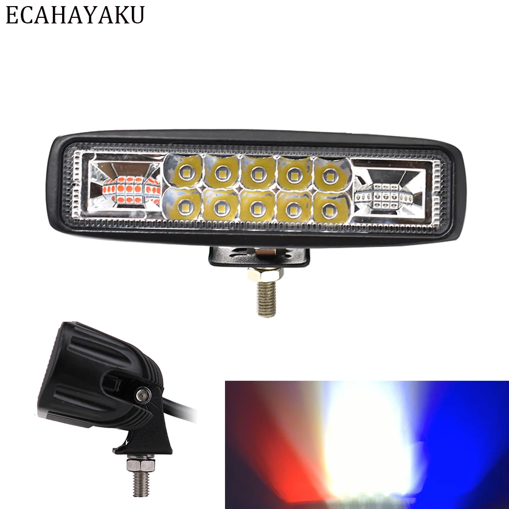 ECAHAYAKU 6inch Led Work Light Bar Dual Color Flashing LED Warning Light for Offroad SUV Motorcycle Boat E-bike Forklift 12V 24V