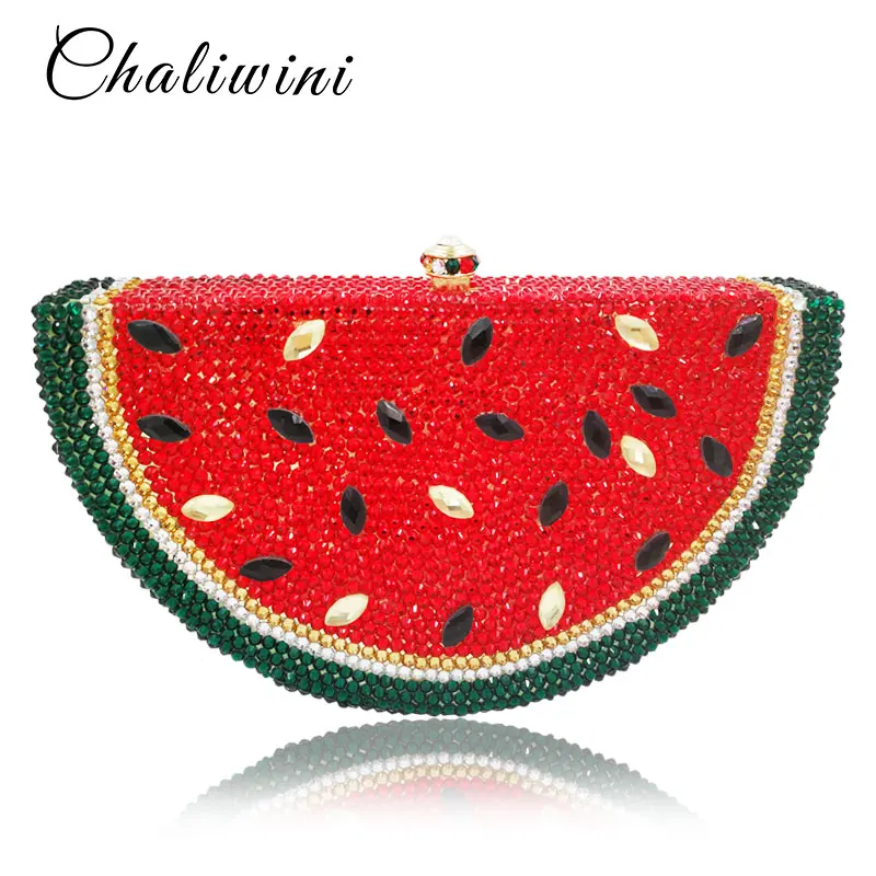 

Fashion Fruit Watermelon Women Clutches Bag Crystal Lady Evening Handbags Diamond Phone Package Bridal Wedding Party Purse