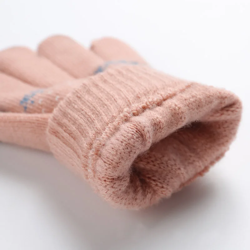 Vintage Deer Knitted Gloves Women Double Layer Thicken Touch Screen Winter Warm Snow Full Finger Mittens Xmas Gift Luvas 1Pairs