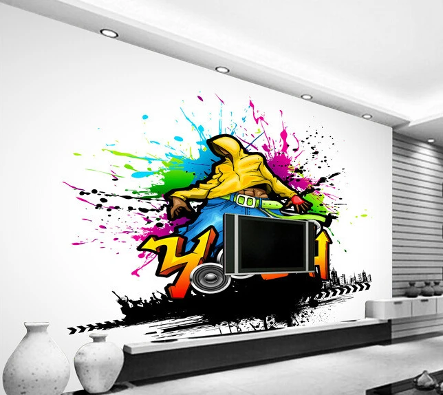 Custom papel DE parede 3 d,music and dance graffiti murals for bar KTV background wall waterproof wallpaper