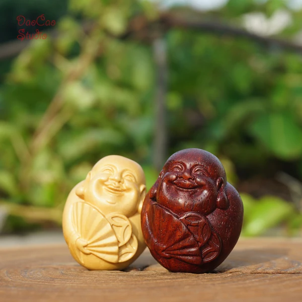 Red Sandalwood Boxwood Wooden Bead Carved Smile Buddha Pendant Mala Beads Japa Mala Bracelet Jewellry Findings DIY Accessories