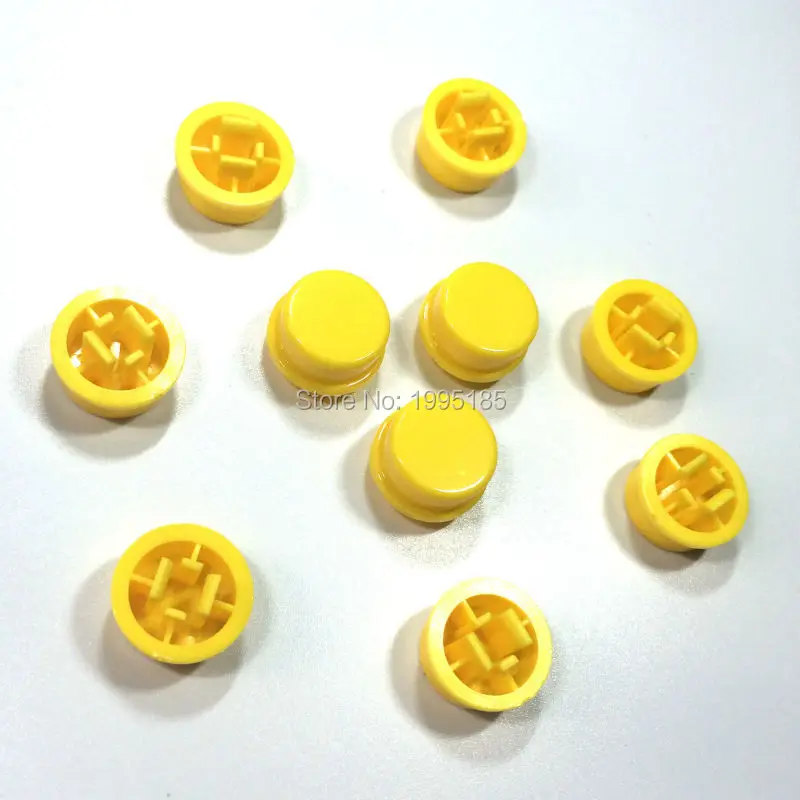 30pcs Yellow Round Tactile Button Caps For 12 *12 *7.3mm Tact Switches Plastic Swirch Key Cap Yellow Color