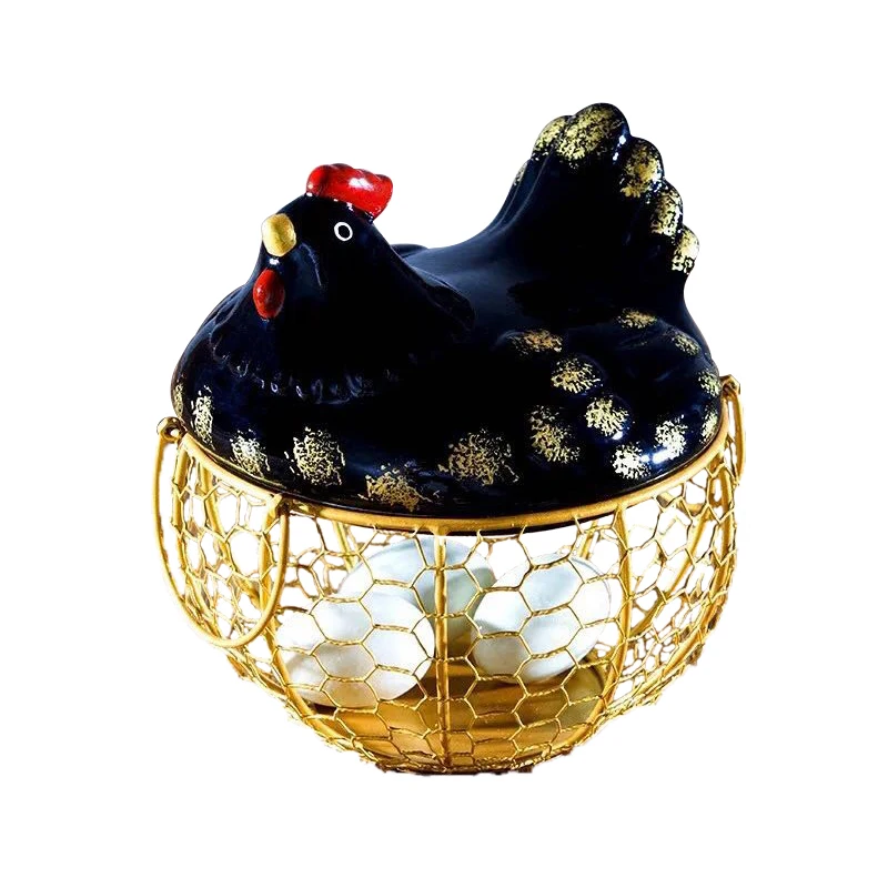 Ceramic Egg Holder Chicken Wire Egg Basket Fruit Basket Creative Collection Ceramic Hen Oraments Decoration Kitchen Accessories