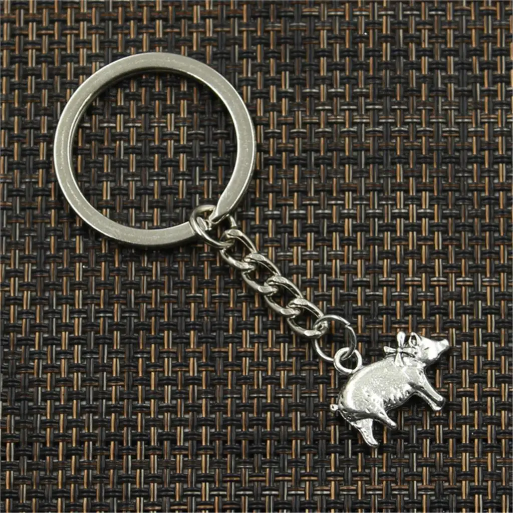 New Fashion Men 30mm Keychain DIY Metal Holder Chain Vintage 3D Pig 21x16mm Silver Color Pendant Gift