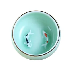 Chinese Celadon Porcelain Teacups Ceramic Kung Fu Tea Cup Earthenware Tea Pot Pottery Teacup Bowl Fish Tea Cup Christmas Gifts