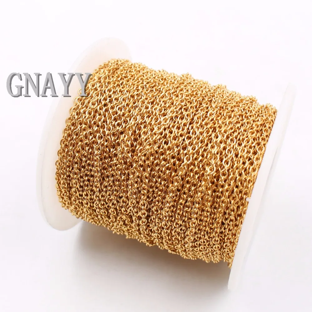 

GNAYY Lot 8meter in bulk Gold thin 1.5mm/2mm Stainless Steel Smooth Round Rolo Chain jewelry finding Marking Chain DIY