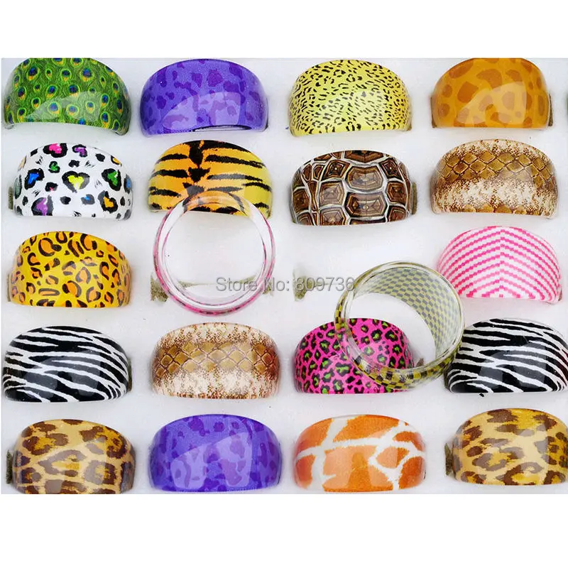 Wholesale 10pcs Resin Animals Skin Styles Costume Rings For Women Girls Bulk Lots Mix Colorful Vintage Jewelry Cheap Drop Ship