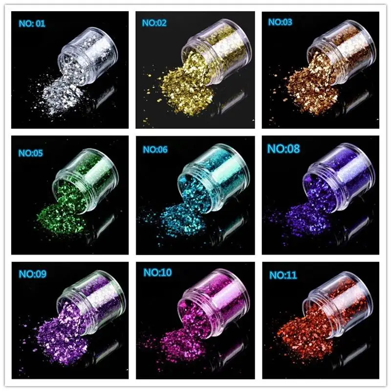 10g/box Holographic Mix Glitter Nail Art Acrylic DIY UV Gel Shining Powder Dust Polish Makeup Manicure tools