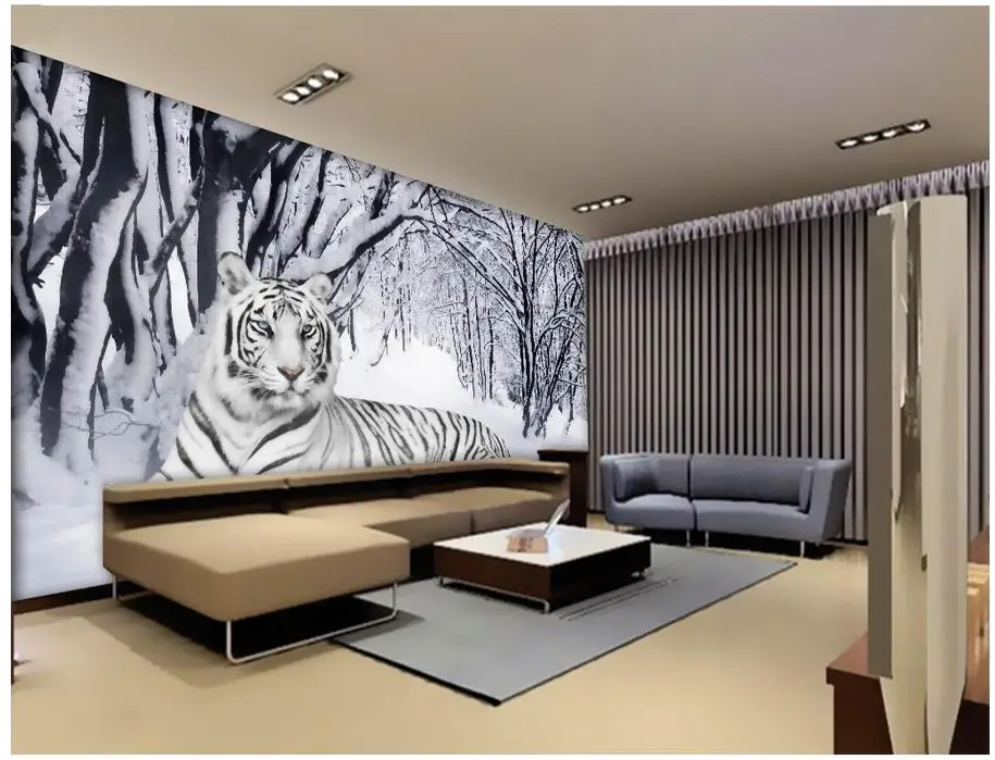 

3d customized wallpaper Home Decoration Snow White Tiger Background Wall photo mural wallpaper