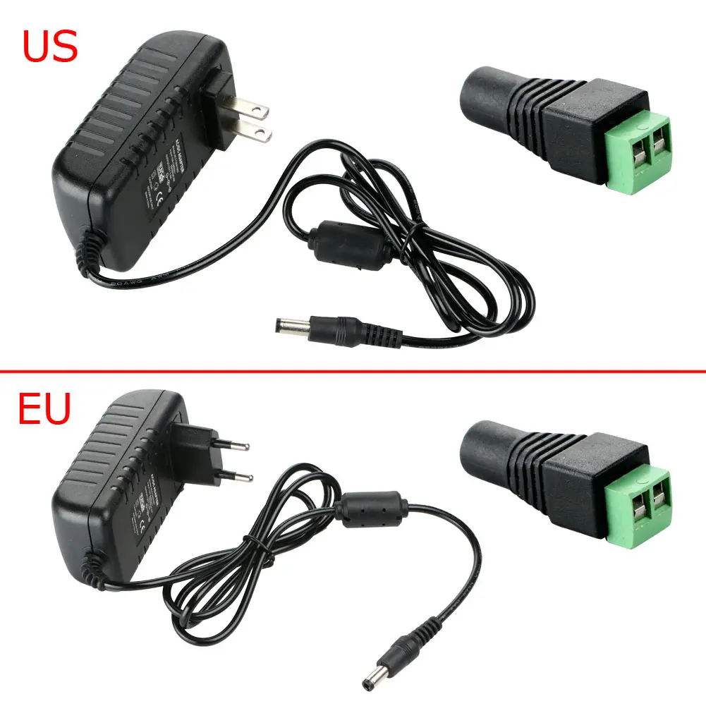 AC100-240V To DC 12V 3A Converter Switching Power Supply Adapter EU/US Plug Transformer +Female for LED Strip Light Dropshipping