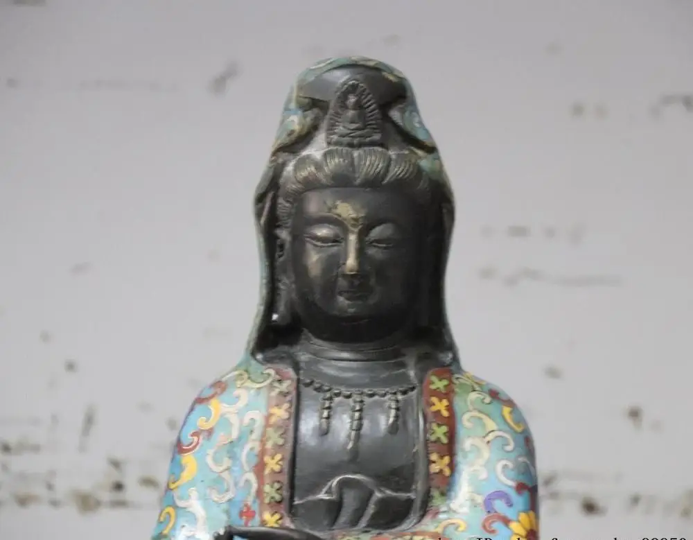 Rare Copper Cloisonne Enamel Bronze Kwan-yin Guanyin Guna Yin Goddess Statue