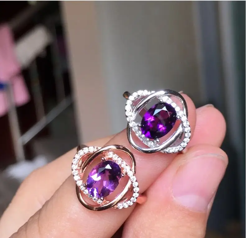 Free shipping Natural and real amethyst ring 925 silver rings Fashion rings Purple color 5*7mm Gem Size