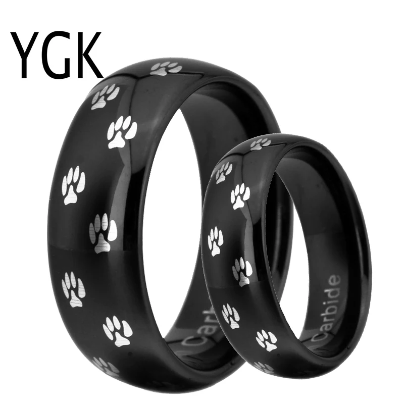 Fashion Tungsten Carbide Wedding Ring For Women Classic Black Ring Animal Doggy Paw Print Design Party Ring Engagement Rings