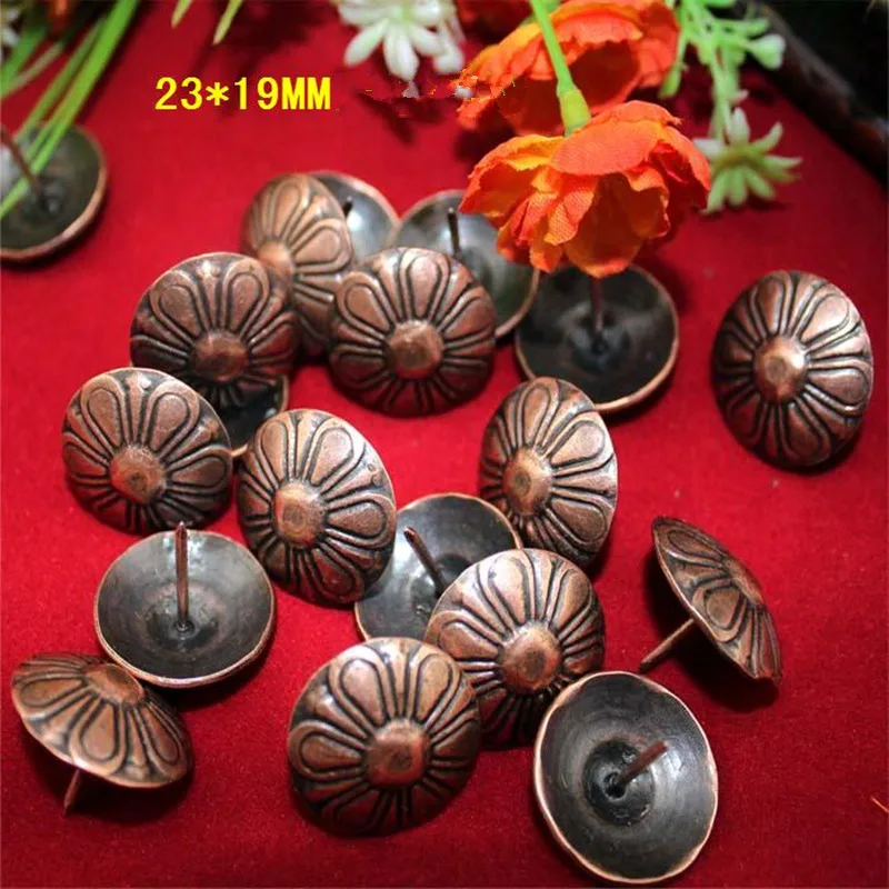 Antique Flower Nail Decorative Upholstery Tacks Stud Wooden Box Case Furniture Nails Pushpin,Red Bronze,23*19mm,5