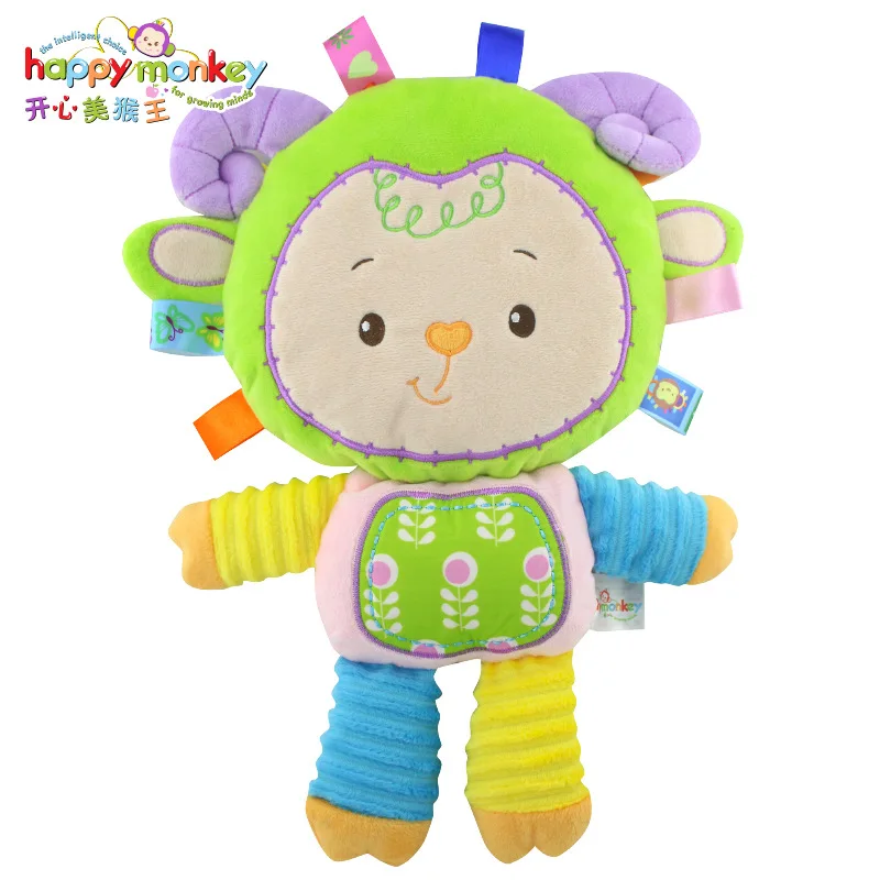 Happy Monkey Kids Baby Cute Plush Rattle Stuffed Animal Infant Educational Learning Toys Gift for Toddler Children 0-12 month