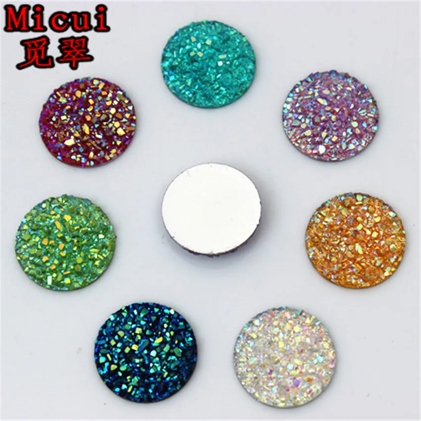 Micui 50pcs 10/14/16/18mm Crystal AB Flatback Round Rhinestone Cabochon Gems,Flat Back Resin Rhinestone For DIY Decoration MC33