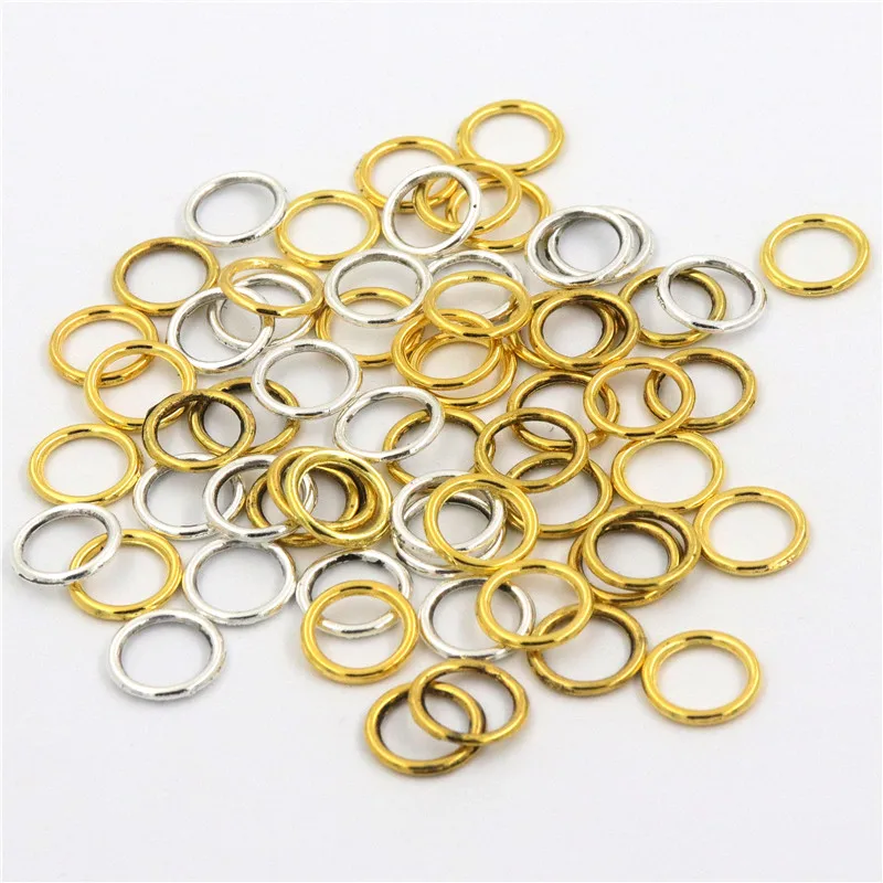 100 Stück 10 mm Durchmesser, tibetisches Gold, Zinklegierung, geschlossen, gelötet, Binderinge, Kreisringverbinder, DIY-Zubehör für die Schmuckherstellung – Detail 3