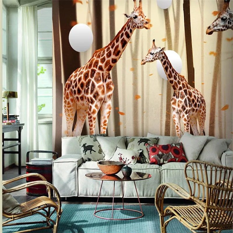 

beibehang Background Large Painting Decor Giraffe Circle Resin Murales De Pared 3d Wallpaper Hotel Badroom Mural for Living Room