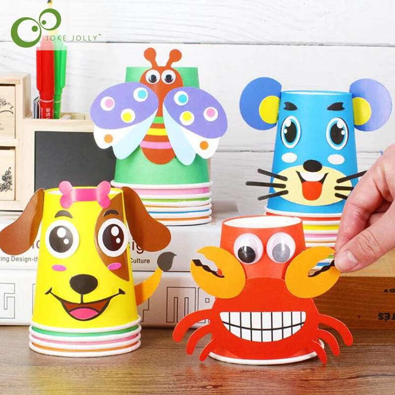 12szt Dzieci 3D DIY ręcznie robione papierowe kubki zestaw naklejek Cały zestaw Dzieci przedszkole szkoła rzemiosło artystyczne zabawki edukacyjne GYH