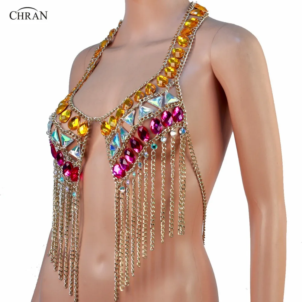 Chran Belly Dance Crop Top Rave Bra Halter Necklace Burning Man Ibiza Sonus Festival Wear Body Lingerie EDC Outfit EDM Jewelry