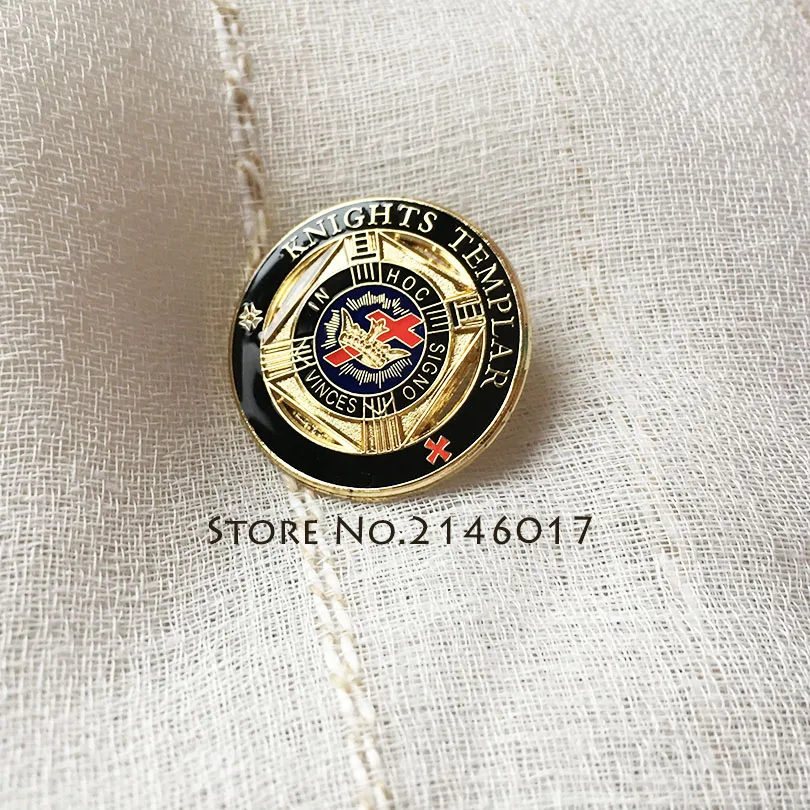27mm Delux Knight Templar Large Lapel Pin Masonic Free Masons Round Enamel Brooch and Pins Masonry Metal Badge Free Masons Newly