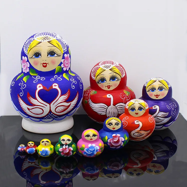 

10pcs/set Wooden Russian Nesting Dolls Handmade Crafts Traditional Matryoshka Dolls Children Christmas Gifts Kids Education Toys